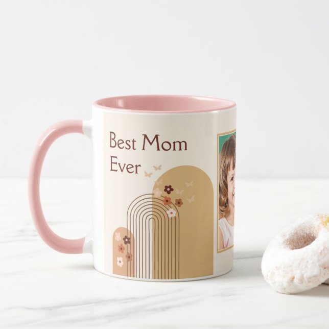 Taza Boho sofisticado de línea fina Arcoíris Mejor Mamá (Con donut)
