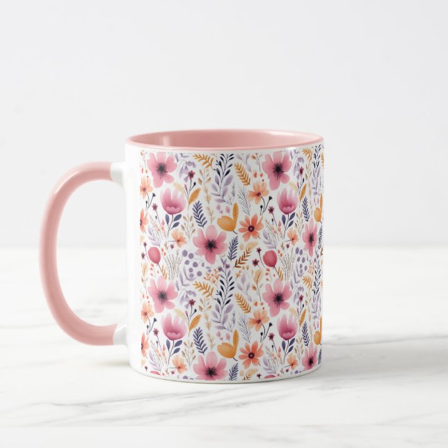 Taza Boho Wildflower Naranja rosado Morado Coral Floral (Izquierda)