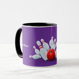 Taza ¡Bola y bolos de boliche al golpe!