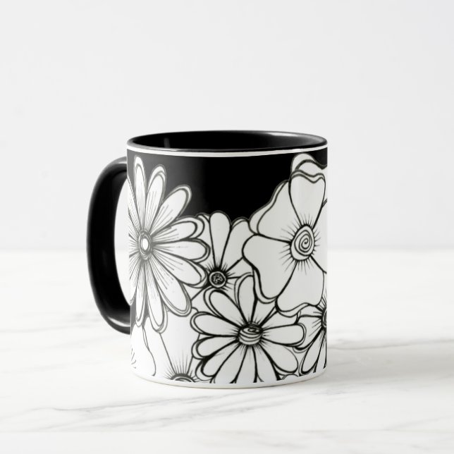 Taza Bolas de café de flores negras y blancas (Anverso izquierdo)