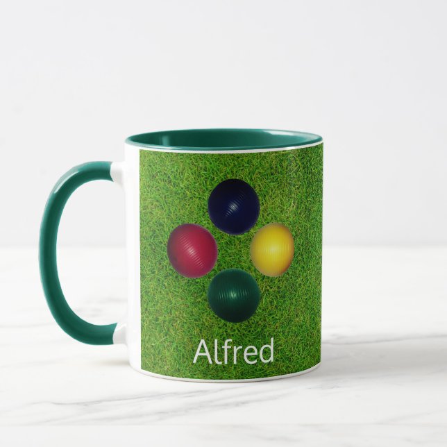 Taza Bolas de croquet personalizadas en peluche verde (Izquierda)