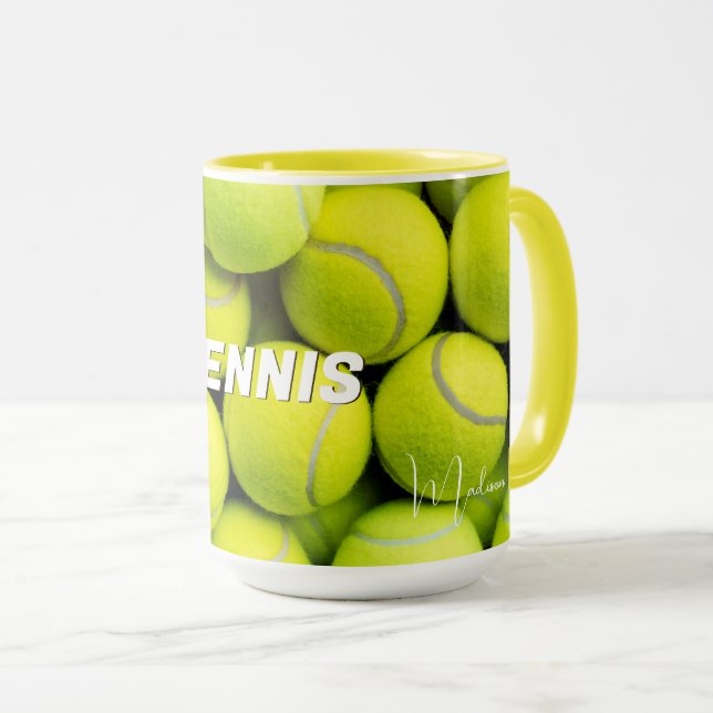 Taza Bolas de tenis de texto personalizado (Anverso derecho)