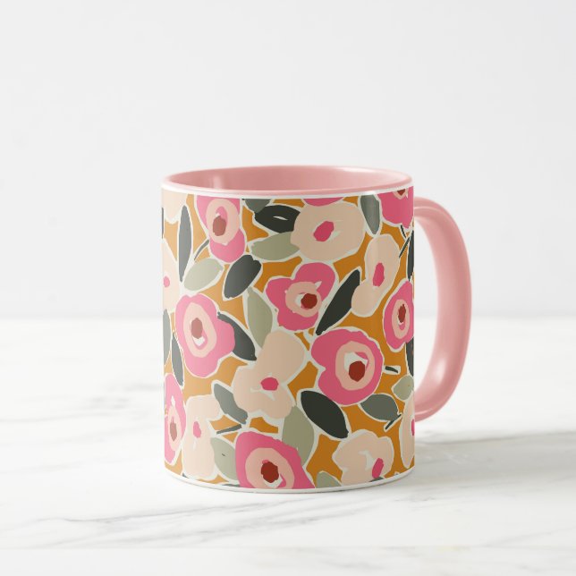 Taza Bold Inky Floral Pattern | Hand-Drawn Botanical (Anverso derecho)
