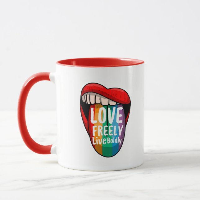 Taza Bold Rainbow Pride Coffee Mug Proud & Loud LGBTQ (Izquierda)