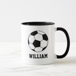 Taza Bolsa de fútbol en blanco y negro añade tu nombre