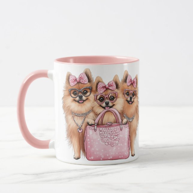 Taza Bolsa rosa de Perros Pomeranos de moda (Izquierda)