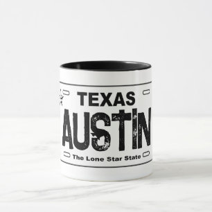 Taza Bomba blanca de matrícula de Austin Texas