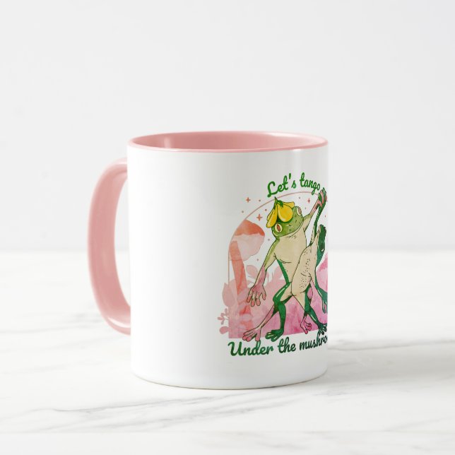Taza Bonita pareja de rana con hongos bailando (Anverso izquierdo)