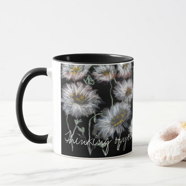 Taza Bonita pintura acrílica de Daisies frescos (Con donut)