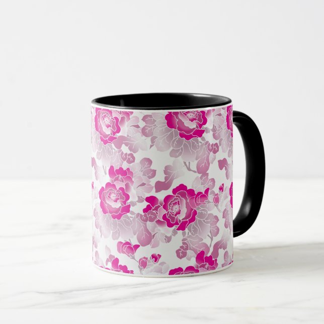 Taza Bonitas rosas rosas en una floral de inspiración j (Anverso derecho)