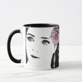 Taza Bonito chica cara ilustracion de moda rosa rosa