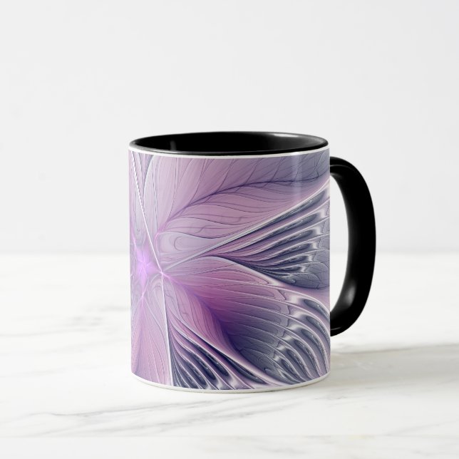 Taza Bonito Flor Rosa Moderna Resumen Arte Fractal (Anverso derecho)