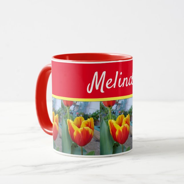 Taza Bonito Floral Pastel Tulip Pink Bee Womans (Anverso izquierdo)