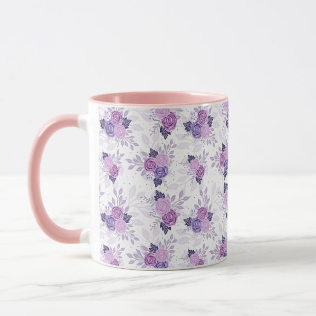 Taza Bonito floral rosada púrpura (Izquierda)