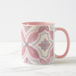 Taza Bonito floral Tile patrón rosa y azul