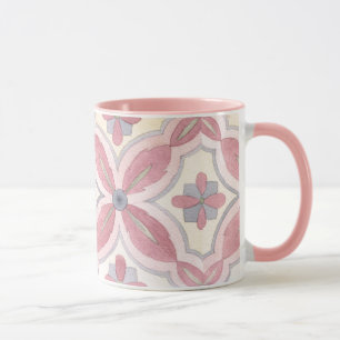 Taza Bonito floral Tile patrón rosa y azul