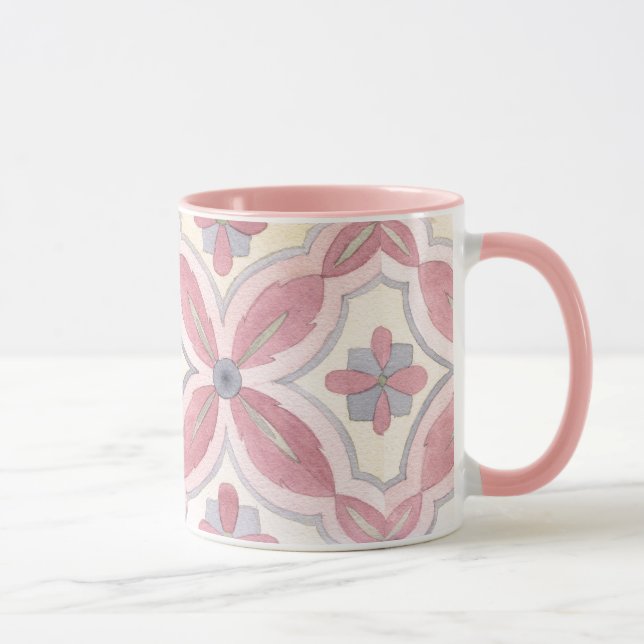 Taza Bonito floral Tile patrón rosa y azul (Derecha)