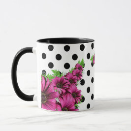 Taza Bonito Flores rosadas Punto de Polka