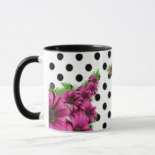 Taza Bonito Flores rosadas Punto de Polka