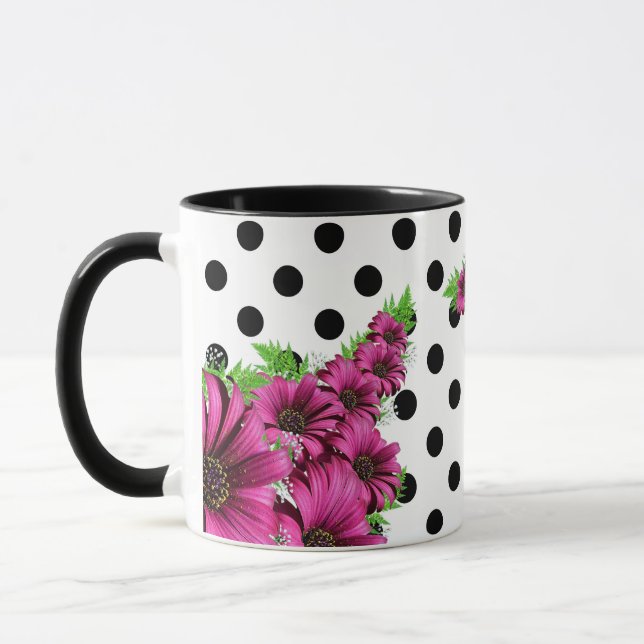 Taza Bonito Flores rosadas Punto de Polka (Izquierda)
