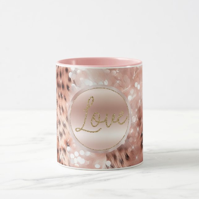 Taza Bonito Girly Rosa Gold Leopard Bokeh (Centro)