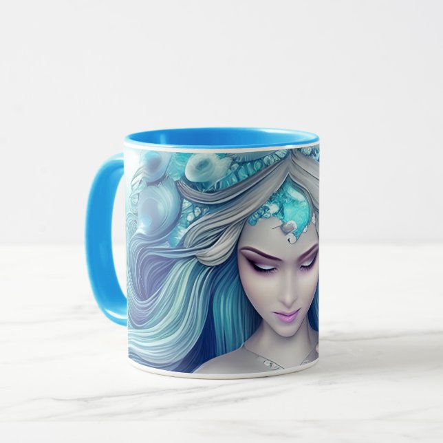 Taza Bonito gráfico de la sirena de la concha azul (Anverso izquierdo)