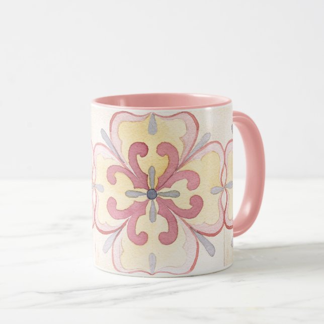 Taza Bonito patrón floral Clásica acuarela rosa (Anverso derecho)
