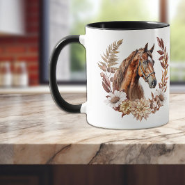 Taza Bonito Red Sorrel Horse Otumn Wreath