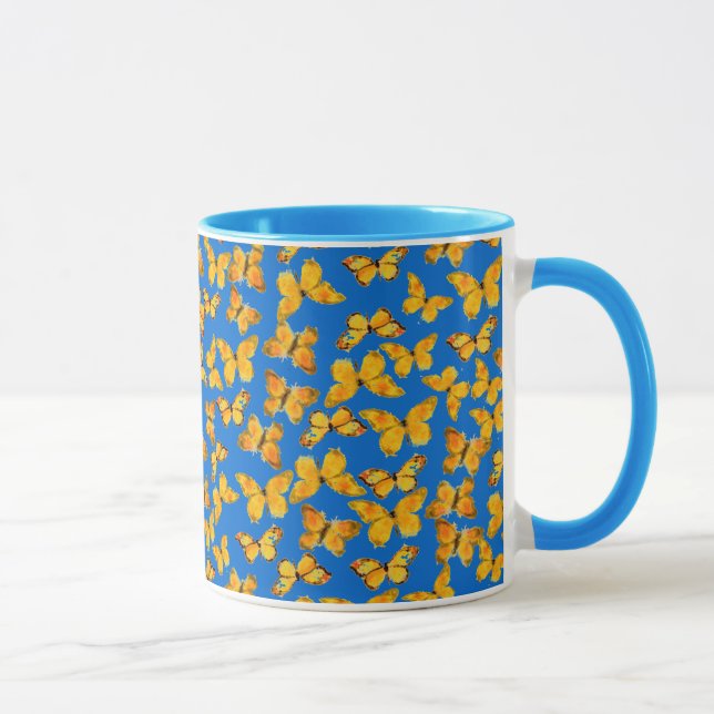 Taza Bonito Ringer Mug, mariposas doradas sobre el ciel (Derecha)