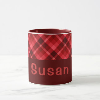 Taza Bonito Ruby Red Plaid Monograma 11 oz Café Mug