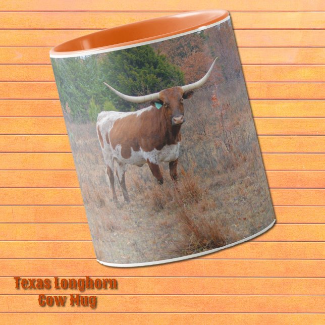 Taza Bonito Texas Longhorn Cow Farm Art Naranja Mug (Texas Longhorn Cow mug.)