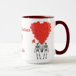 Taza Bonitos esqueletos góticos y corazones de amor Val