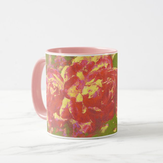 Taza Bonitos Rosas Art Pink Yellow Abstract Mug (Anverso izquierdo)