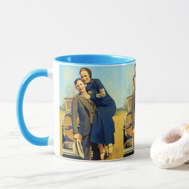 Taza Bonnie Parker Clyde Barrow 1933 (Con donut)