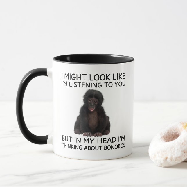 Taza Bonobo Mug Funny Thinking Ape (Con donut)