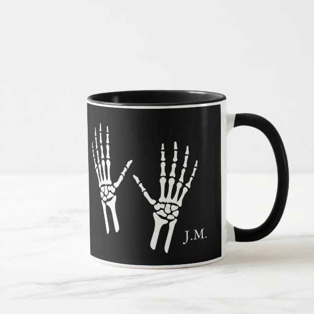 Taza Bony Skeleton Hands Radiólogo Halloween Negro (Derecha)