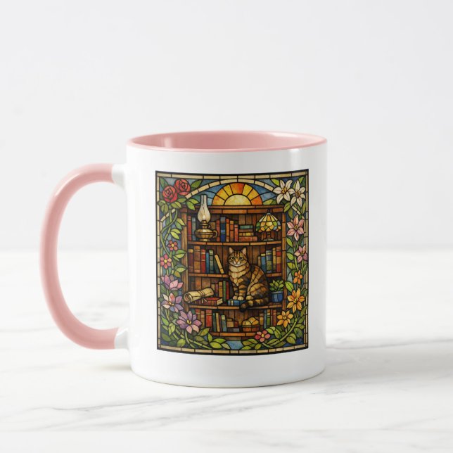 Taza Book and Cat Lovers Faux Stain Glass (Izquierda)