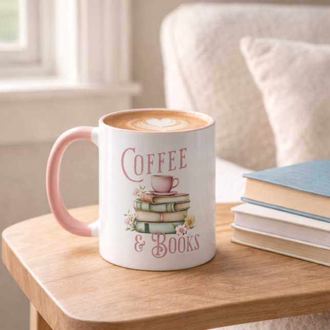 Taza Book Lover Pink Handle Initial Mug (Subido por el creador)