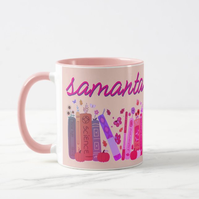 Taza Bookish Orange Pumpkin Floral Autumn Pink Combo  (Izquierda)