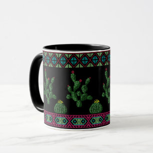 Taza Bordado tribal de punto de cruz mexica
