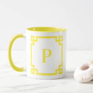 Taza Borde de Clave Griega Amarillo Limón Claro Monogra