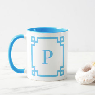 Taza Borde de Clave Griega Azul Cielo Claro Monograma