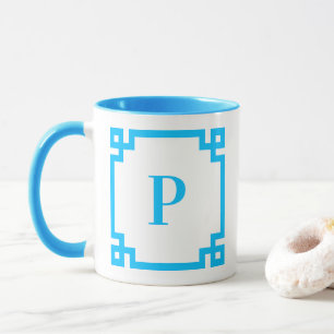 Taza Borde de Clave Griega Azul Cielo Monograma