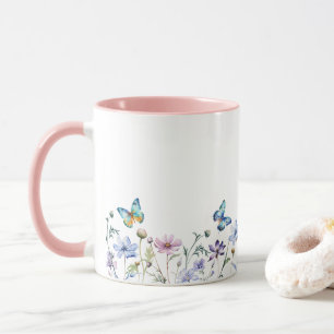 Taza Borde de flores silvestres y mariposas