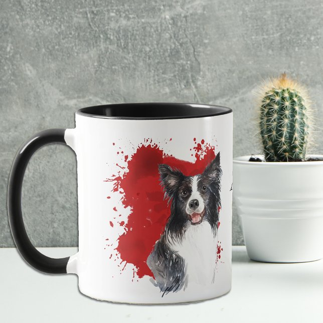 Taza Borde del fondo del resumen rojo del perro collie (Subido por el creador)