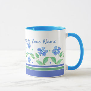 Taza Borde floral verde azul perwinkle para personaliza