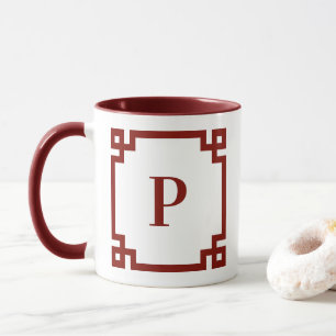 Taza Borde Monograma Clave Griega Rojo Granero