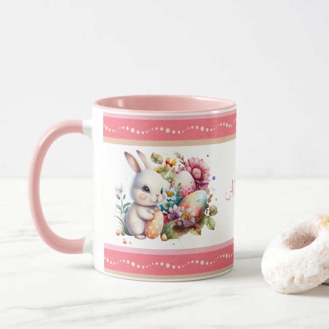 Taza Borde rayado de conejo de Pascua de Agua (Con donut)