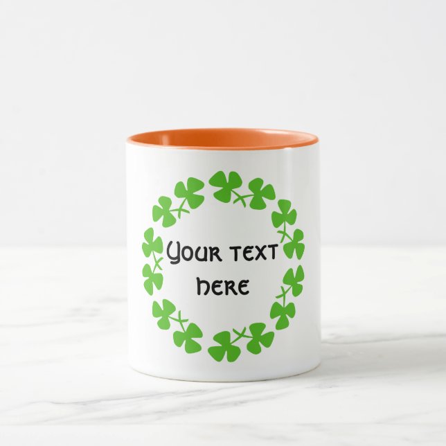 Taza Borde verde Shamrock Añadir texto Ornamento Metali (Centro)