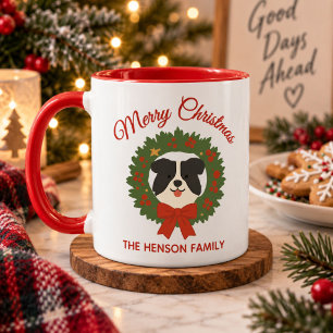Taza Border Collie Navidad Familiar Personalizada